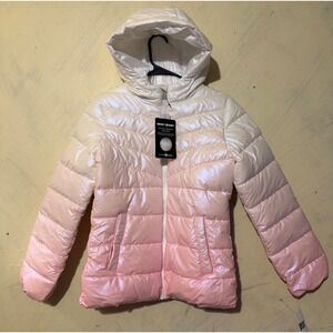 DKNY Sport Girls Ombre Iridescent Puffer Jacket Pink White Hooded 14/16 O3DK1461